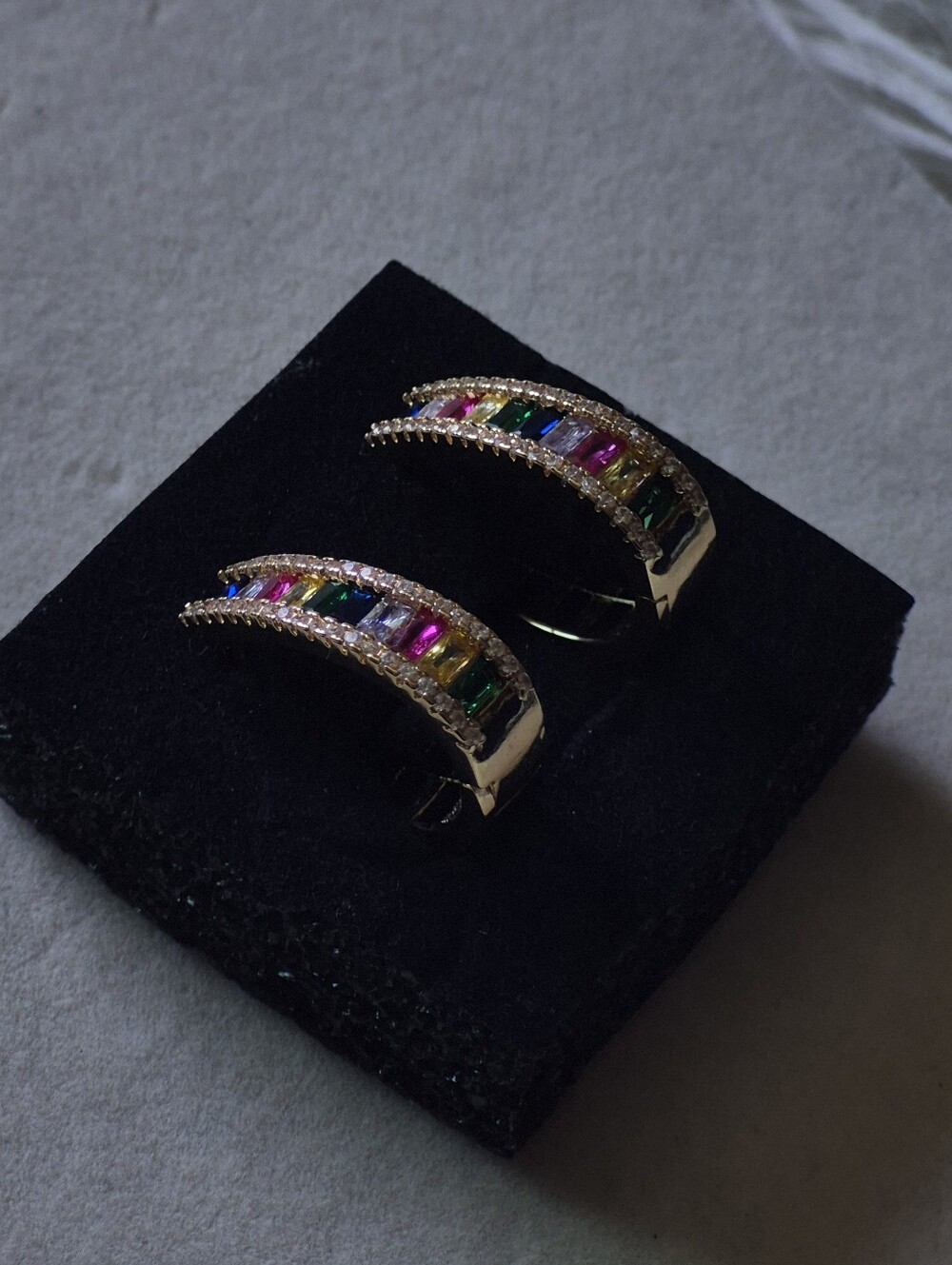 Gold-Tone Multi-Color Crystal Hoop Earrings